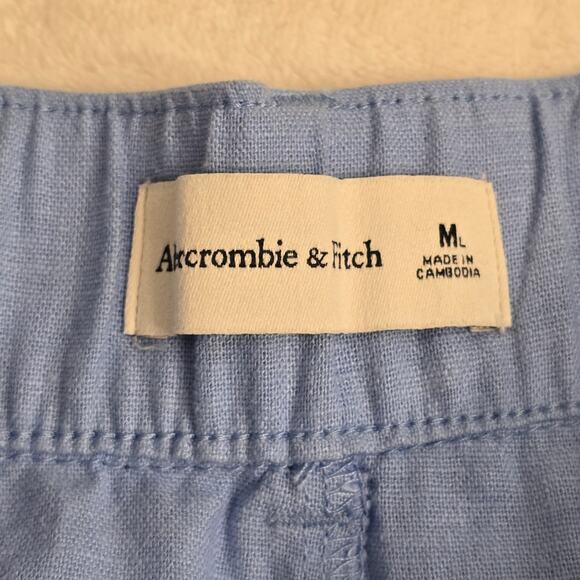 Abercrombie & Fitch Linen Blend Wide Leg Pants Blue Sz M High Rise Resortwear - Picture 3 of 11